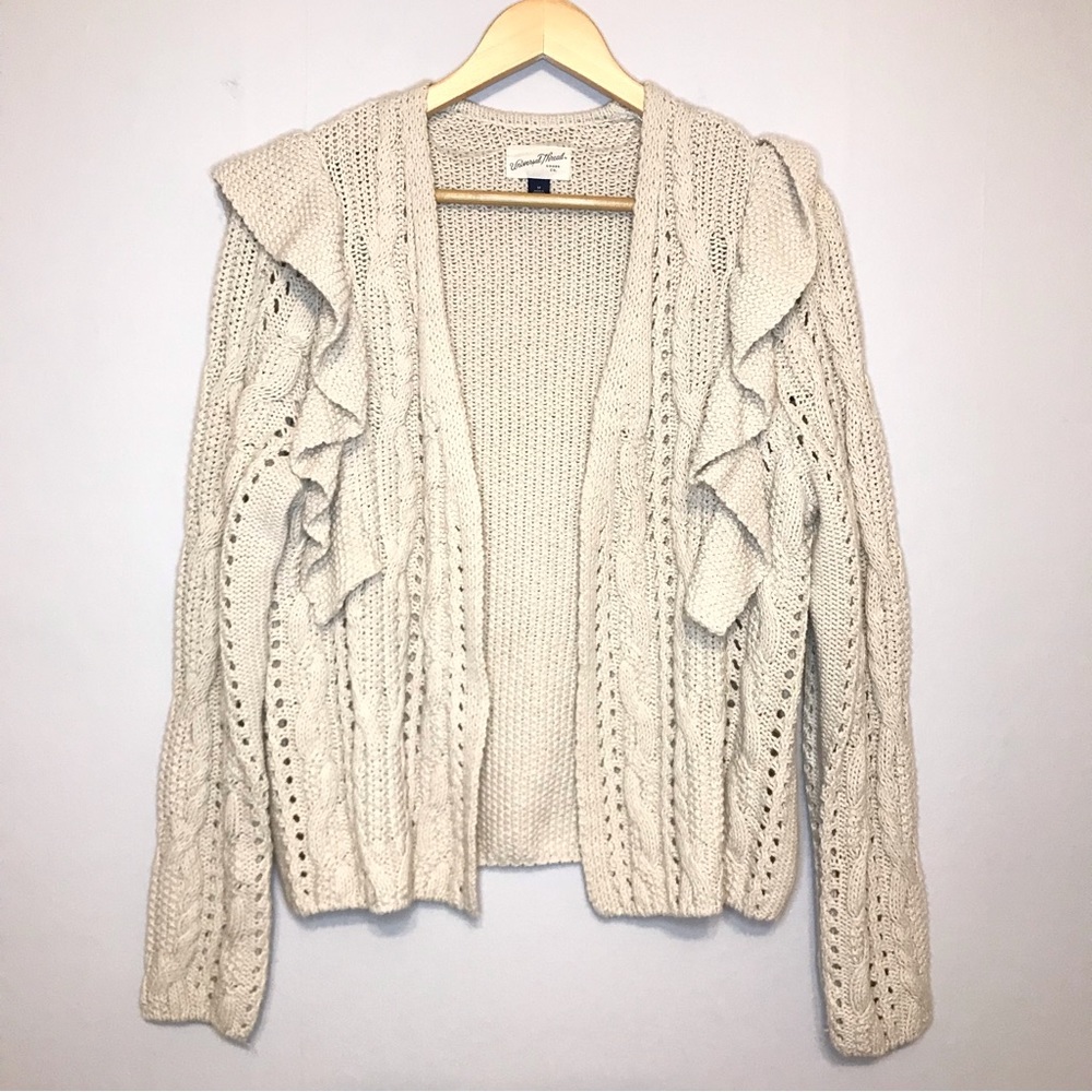 Universal Thread Open Cardigan Cable Knit Ruffle Sweater Size Medium